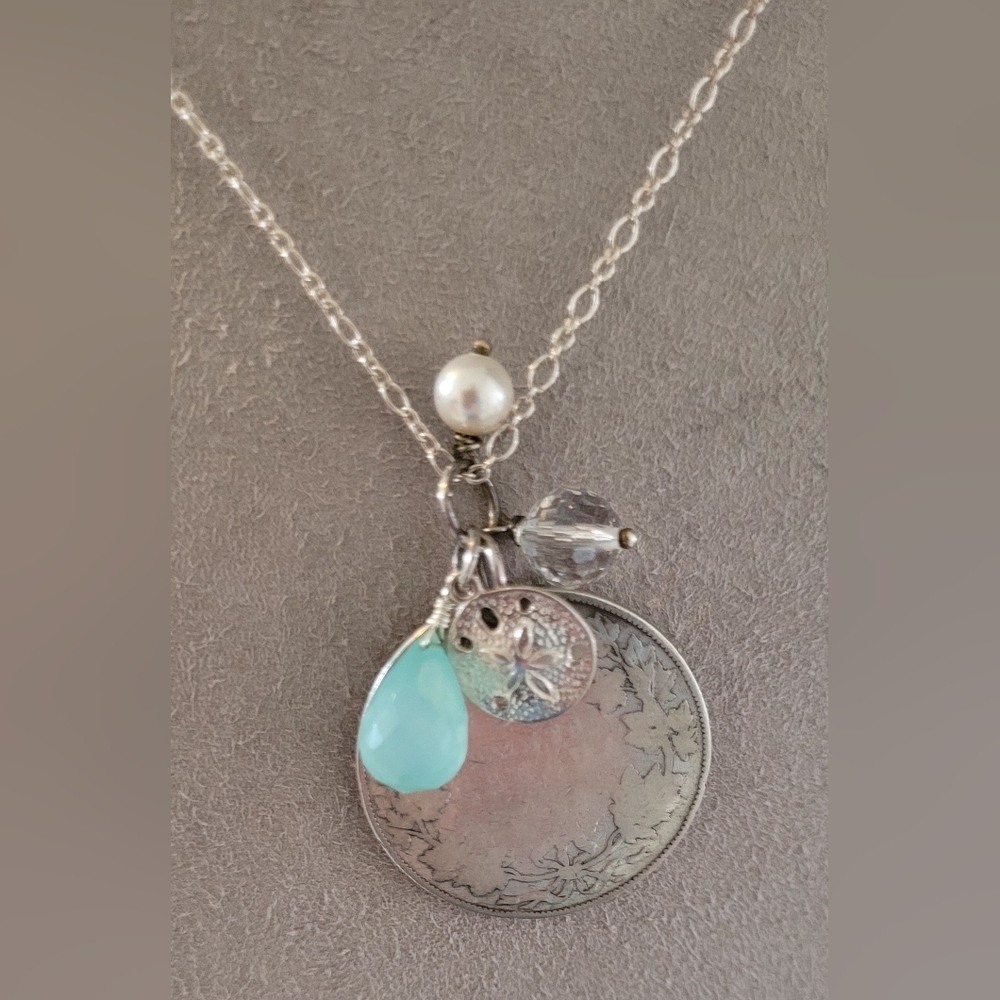 Karen McClintock LONG Silver Necklace with Charms